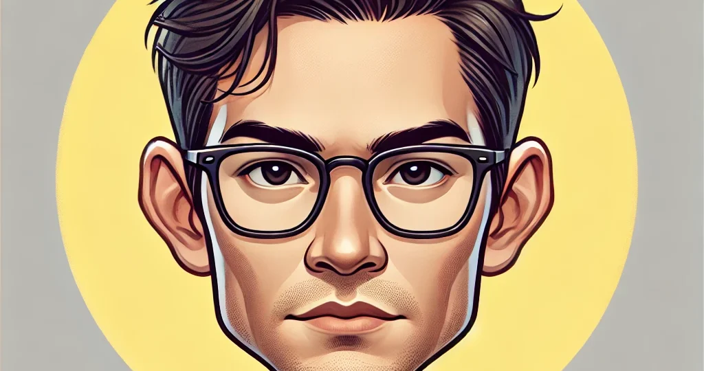 DALL·E 2024-07-24 14.42.18 - A caricature of a man with glasses and short, dark hair, wearing a checkered shirt. He has a serious expression. His face should have a longer, thinne